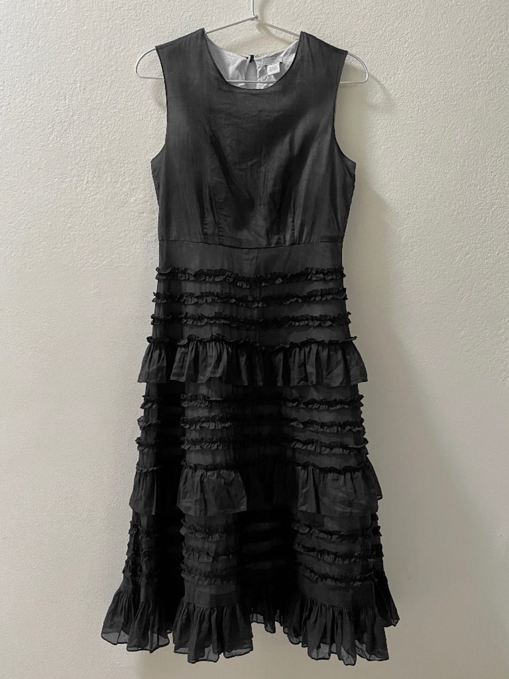 VTG Anthropologie Odille Sleeveless Black Tiered Ruffle Midi Dress. Size 0.
